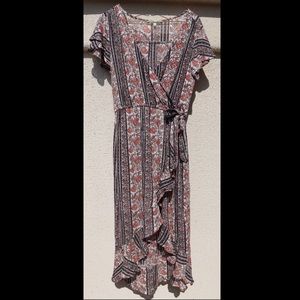 Paisley Print High-Low Wrap Dress